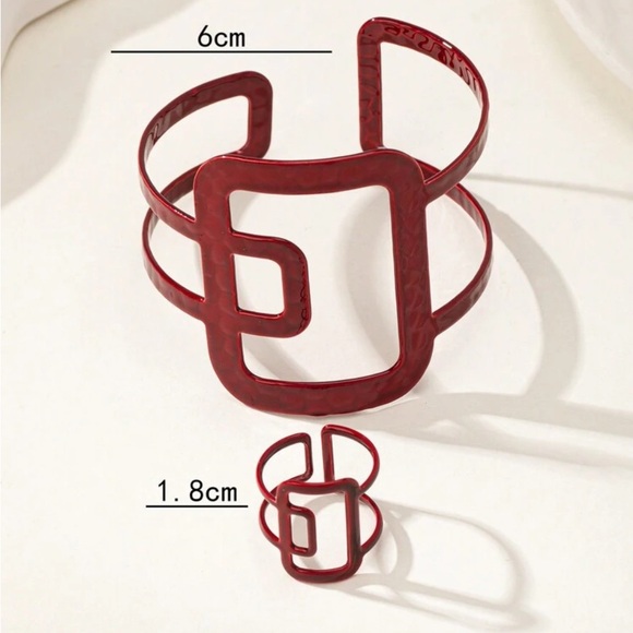 Red Geometric Bracelet & Ring Set for Women - Picture 6 of 6